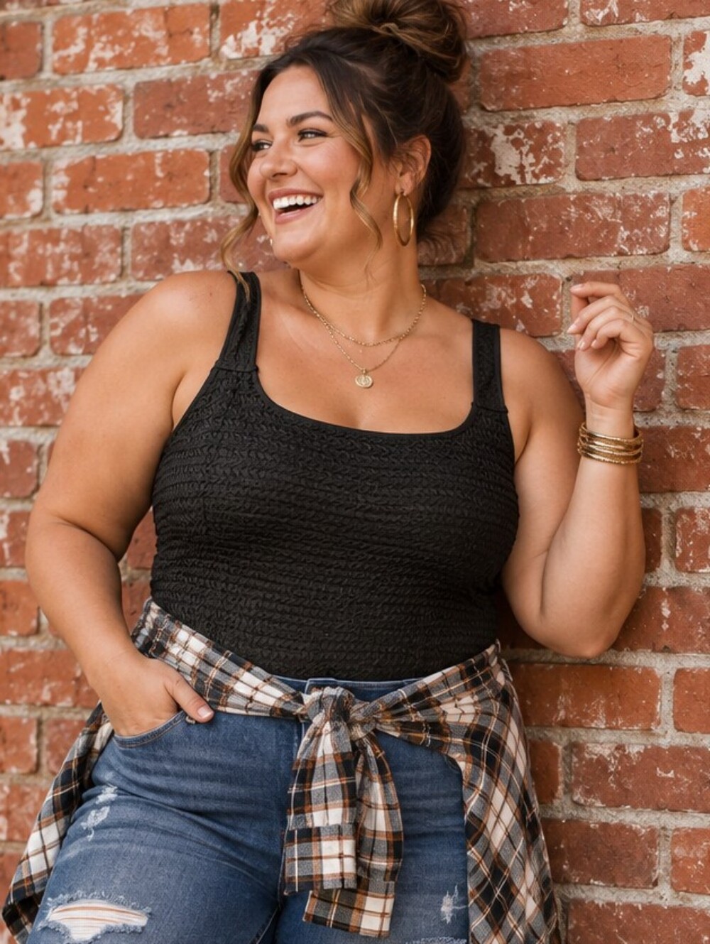 Heyson Plus-Size 2x: Black Textured Bodysuit